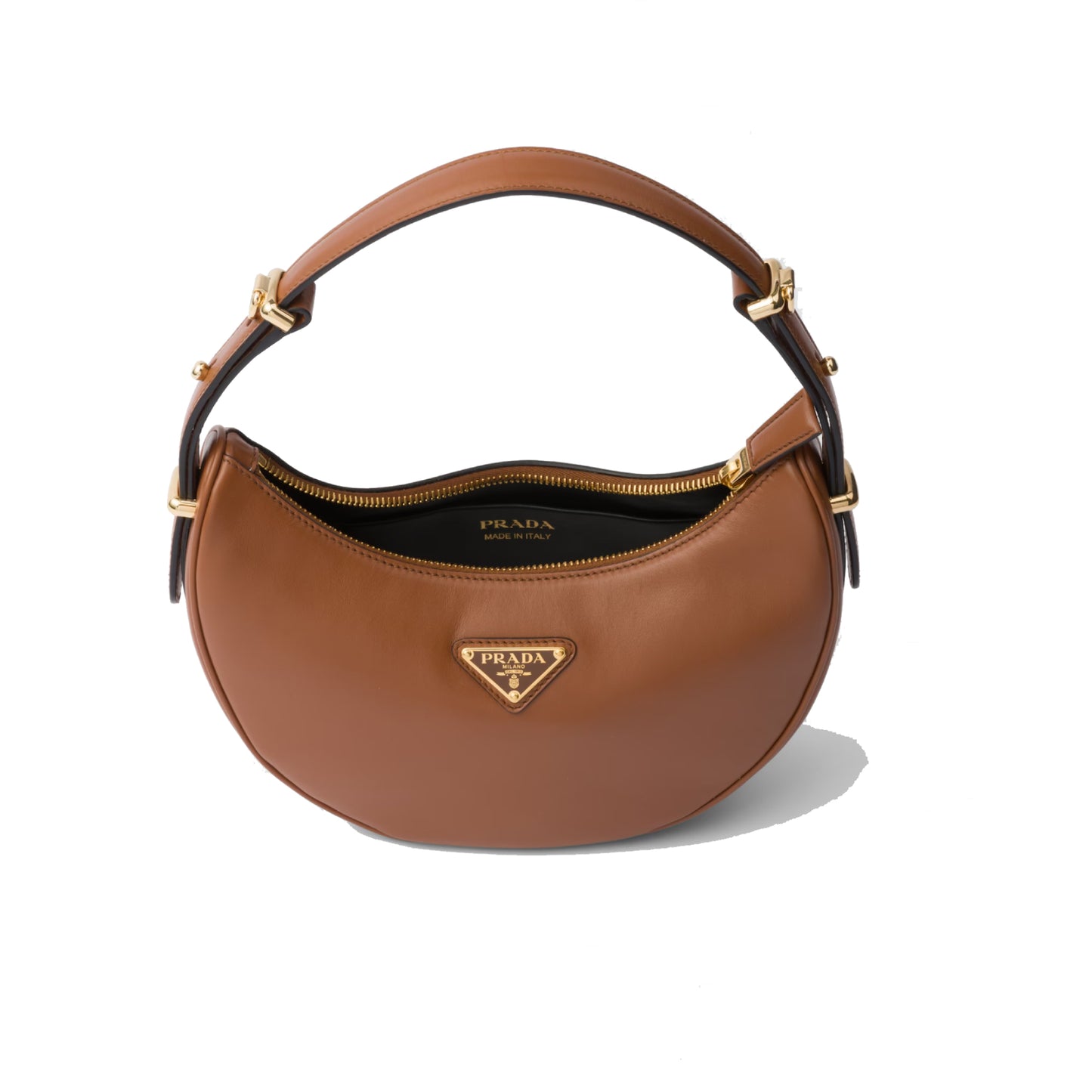 Prada Arqué Leather Shoulder Bag Cognac
