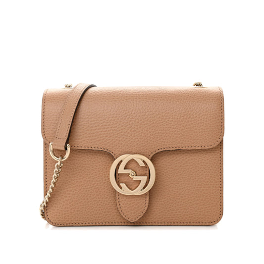 Gucci Dollar Calfskin Interlocking G Shoulder Bag Camelia