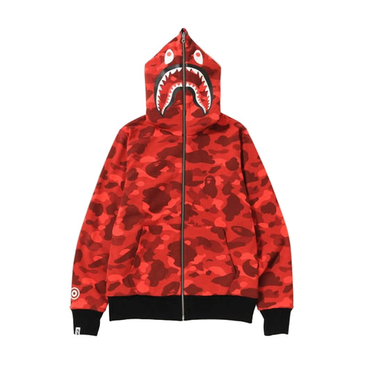 Bape Color Camo Reversible PONR Shark Full Zip Hoodie Black/Red