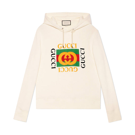 Gucci Interlocking G logo Loopback Pullover Hoodie Cream