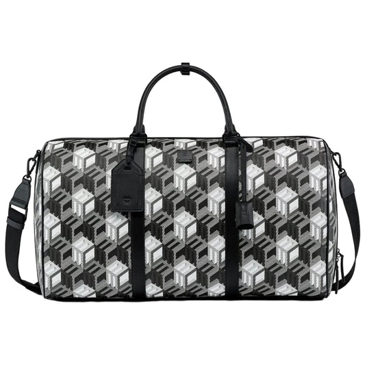 MCM Cubic Monogram Canvas Weekender Duffel Bag Black/White