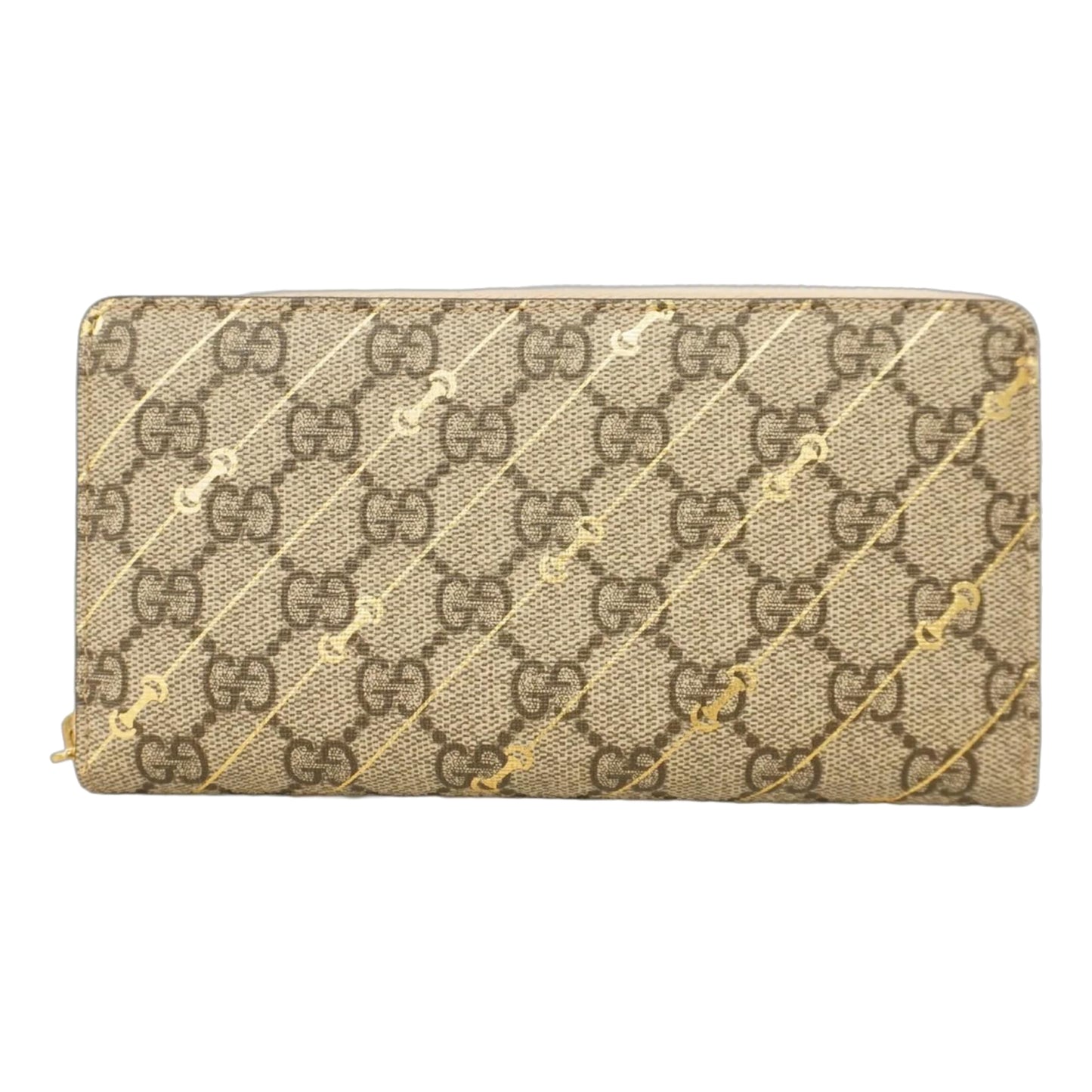 Gucci Zip Around Wallet With Horsebit Print In Metallic (Rare)