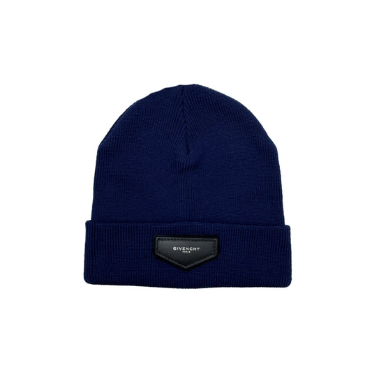 Givenchy Leather Patch Logo Beanie Navy