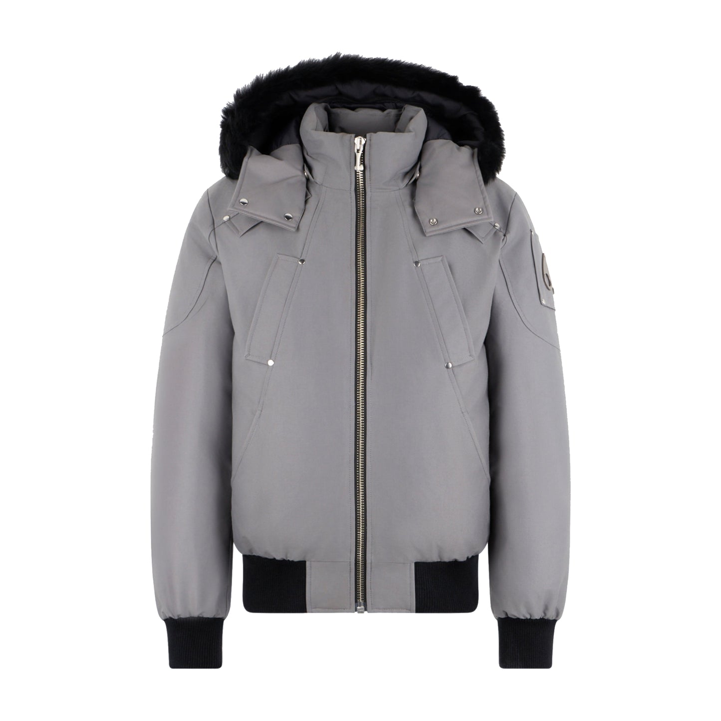 Moose Knuckles Original Ballistic Shearling Trim Bomber Jacket Grey