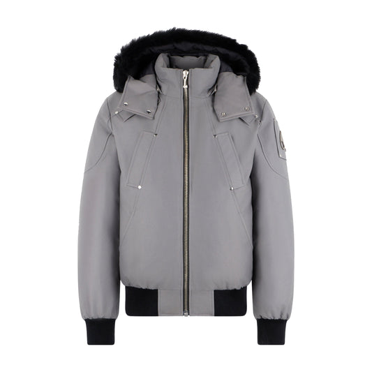 Moose Knuckles Original Ballistic Shearling Trim Bomber Jacket Grey