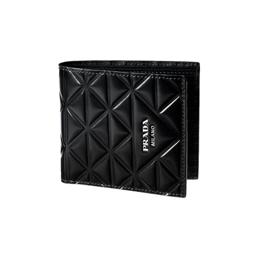 Prada Embossed Triangle Quilted Leather Bi-Fold Wallet Black