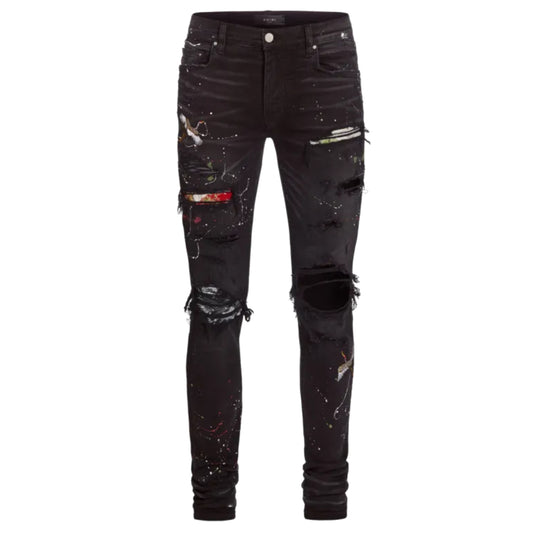 Amiri Black Painted Art Patch Jeans