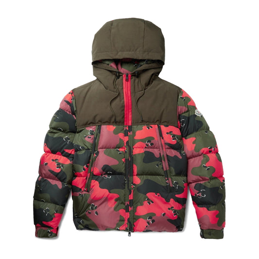 Moncler Quilted Camouflage Print Shell Hooded Down Jacket Red