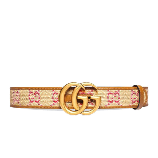 Gucci Marmont Raffia Wide Belt Red/Beige