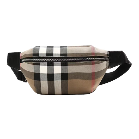 Burberry Sonny Check Canvas Bumbag Taupe Brown
