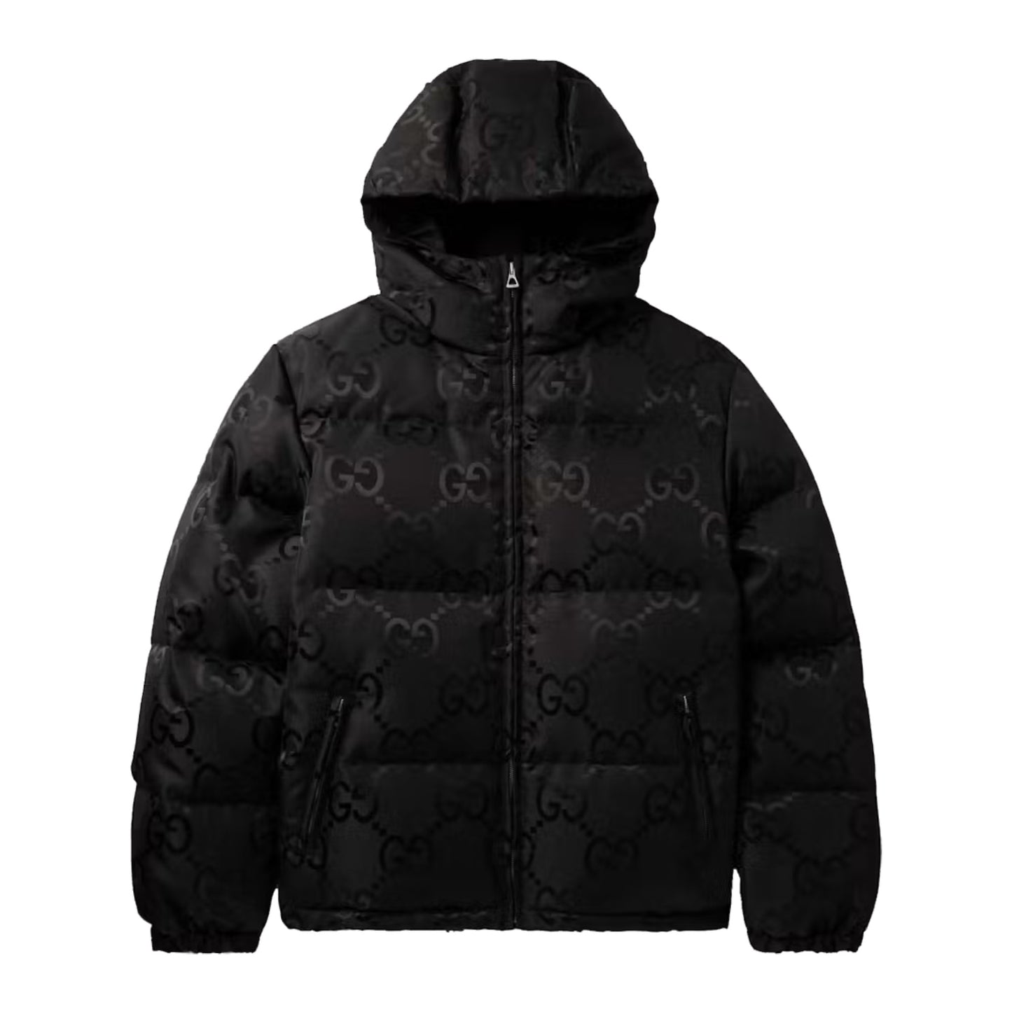 Gucci Jumbo GG Jacquard Canvas Down Hooded Jacket Black