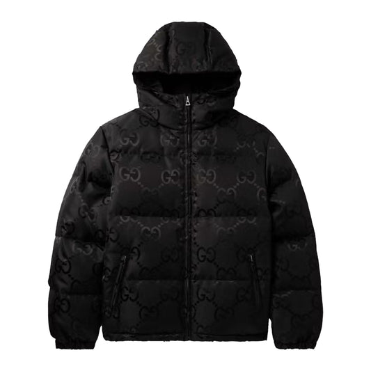 Gucci Jumbo GG Jacquard Canvas Down Hooded Jacket Black
