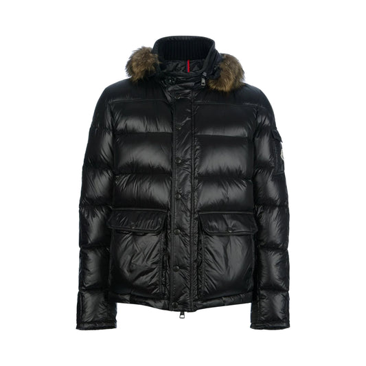 Moncler Hubert Coyote Fur Trim Puffer Jacket Black