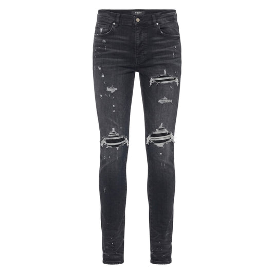 Amiri Black Leather Patch MX1 Jean Storm Grey