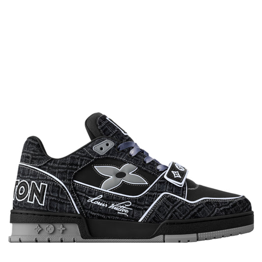 Louis Vuitton LV Trainer Croc-Embossed Denim Sneakers Black