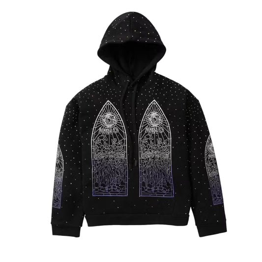 Who Decides War Rhinestone Hooded Pullover Black