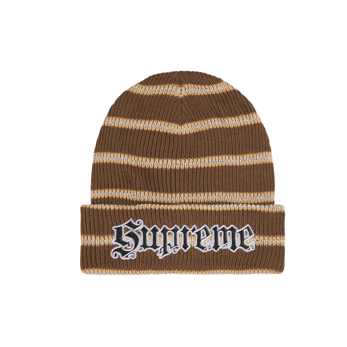 Supreme Metallic Stripe Beanie Brown