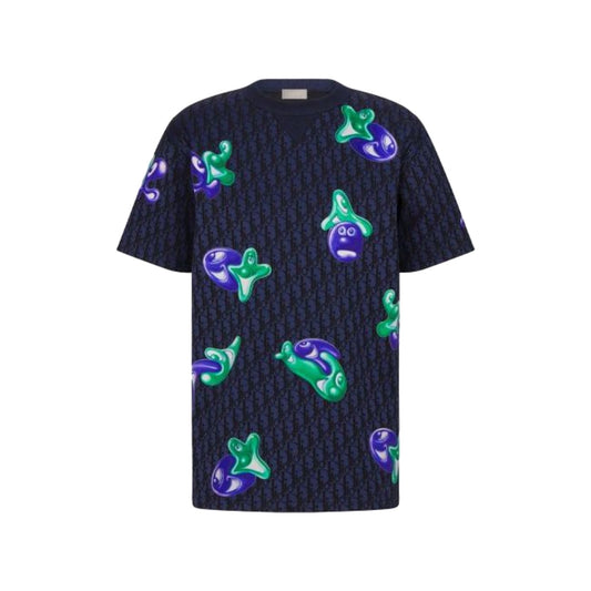 Dior x Kenny Scharf Oblique Relaxed Fit Terry Cotton Jacquard T-Shirt Blue