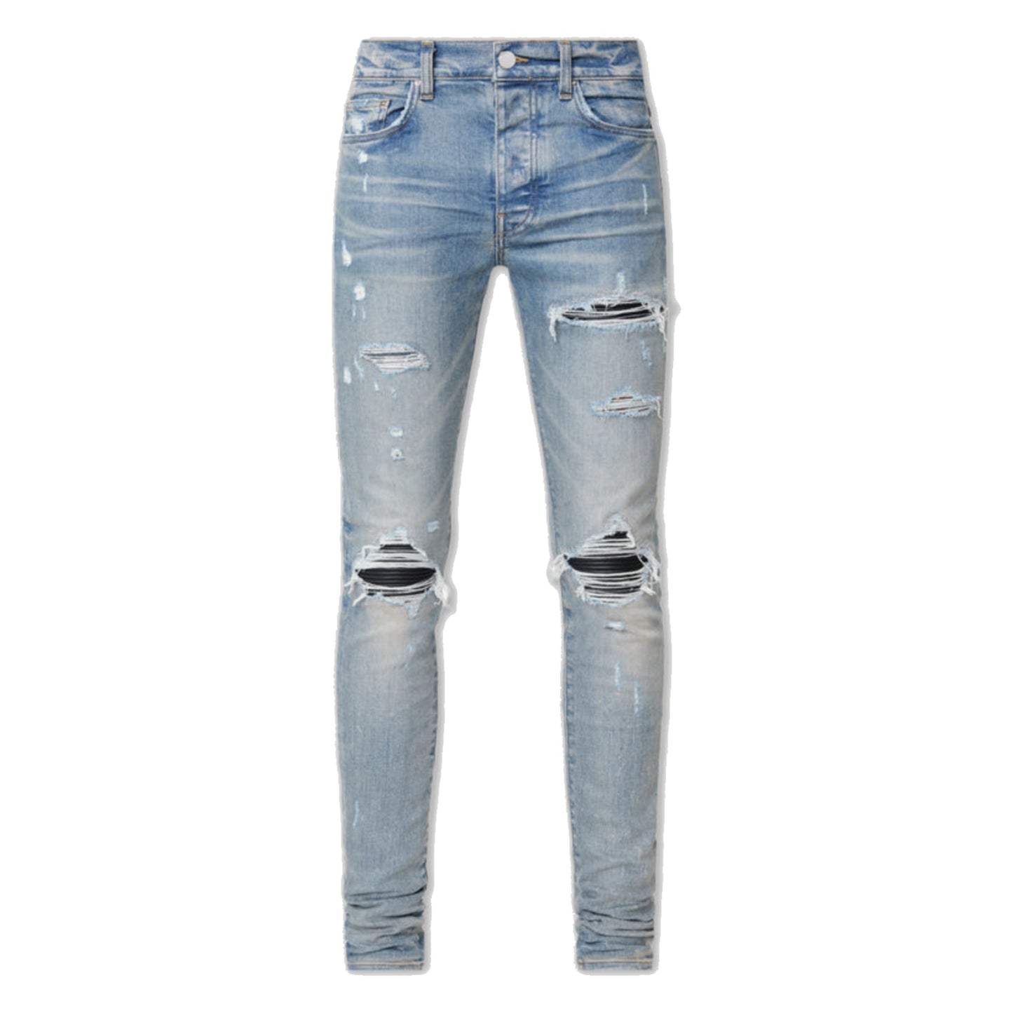 Amiri MX1 Black Leather Patch Jeans Clay Indigo