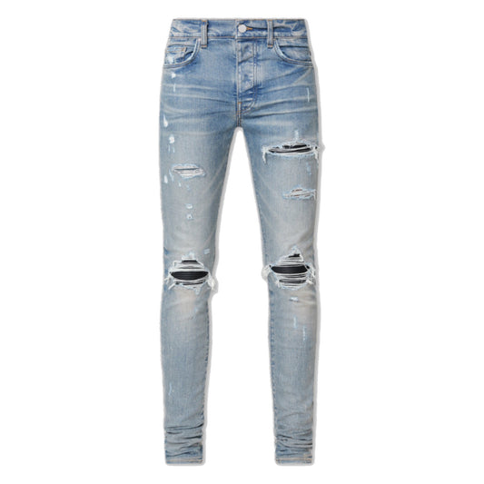 Amiri MX1 Black Leather Patch Jeans Clay Indigo