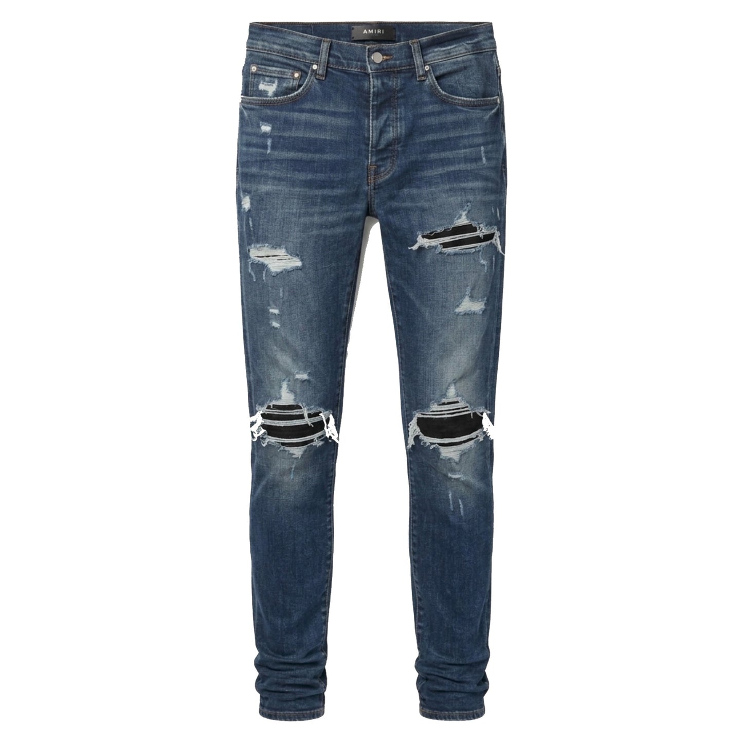 Amiri MX1 Ultra Suede Black Patch Jeans Classic Deep Indigo