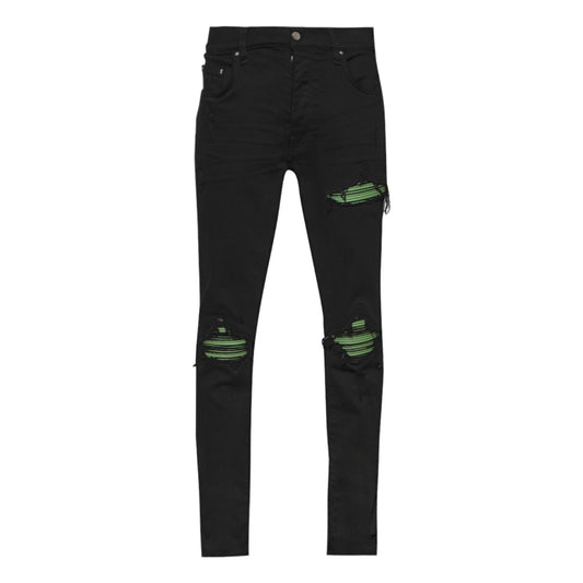 Amiri Moulant MX1 Ultra Suede Green Patch Jeans Black