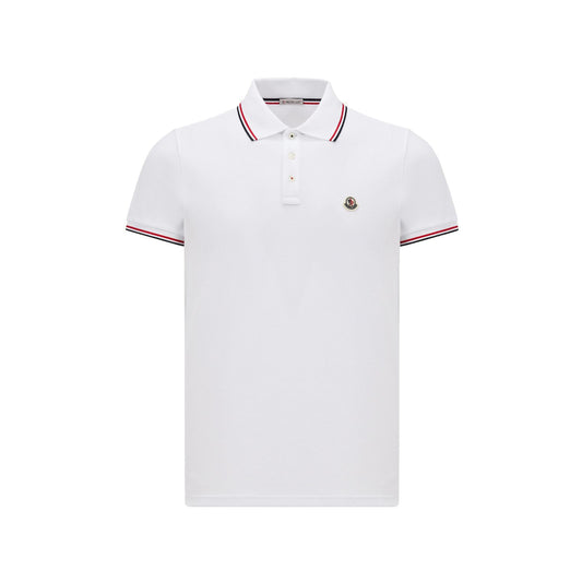 Moncler Tricolour Trimmed Cotton Piquet Polo Shirt White