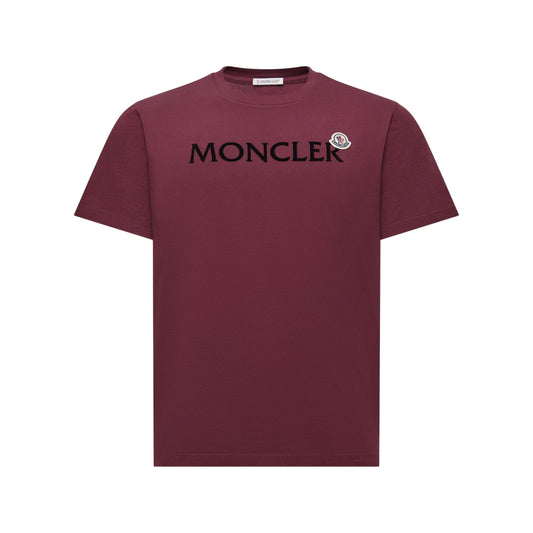 Moncler Logo Print Cotton T-Shirt Burgundy
