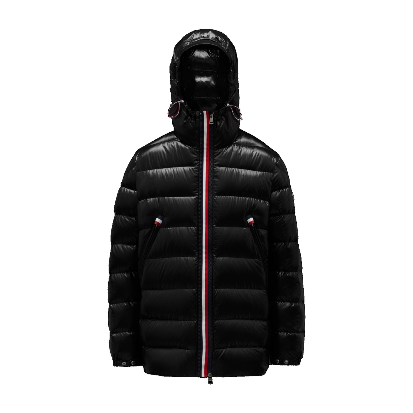 Moncler Courcillon Tricolore Zip Hooded Down Jacket Black