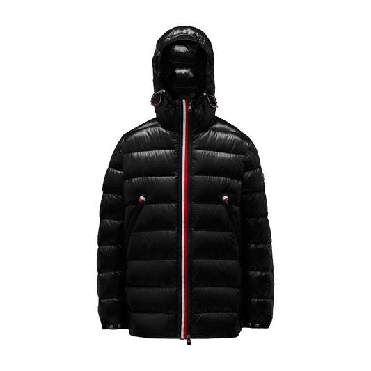 Moncler Courcillon Tricolore Zip Hooded Down Jacket Black