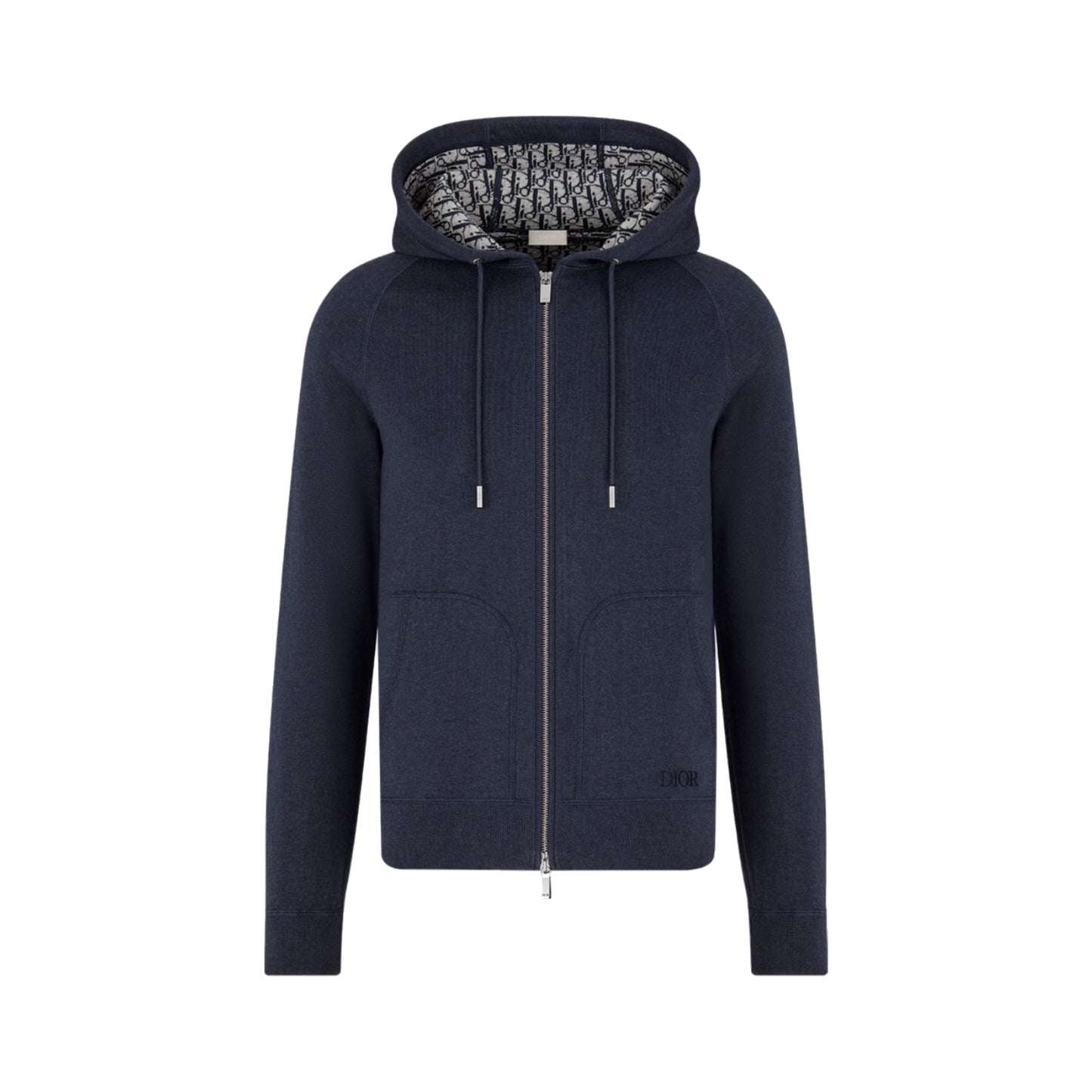 Dior Hooded Cashmere Knit Track Jacket Navy Blue