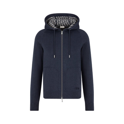 Dior Hooded Cashmere Knit Track Jacket Navy Blue
