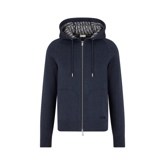 Dior Hooded Cashmere Knit Track Jacket Navy Blue