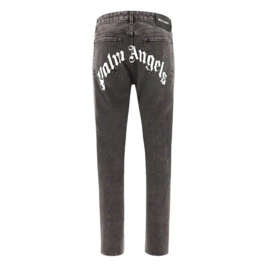 Palm Angels Logo Denim Straight Leg Jeans Black/White