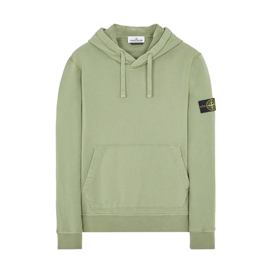 Stone Island Brushed Cotton Fleece Pullover Hoodie Sage Green