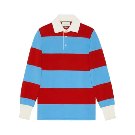 Gucci Thanatos Wool Polo Sweater With Blue & Red Stripes