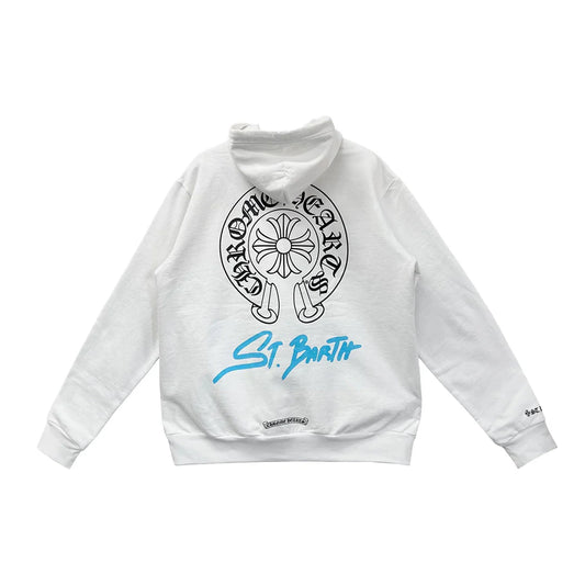 Chrome Hearts St. Barth Horseshoe Logo Pull Over Hoodie White/Blue