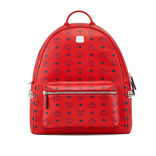MCM Stark Side Studs Backpack Visetos Monogram Candy Red