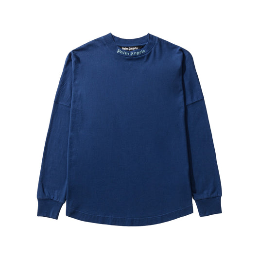Palm Angels Neck Logo Oversized L/S T-Shirt Blue Iridescent