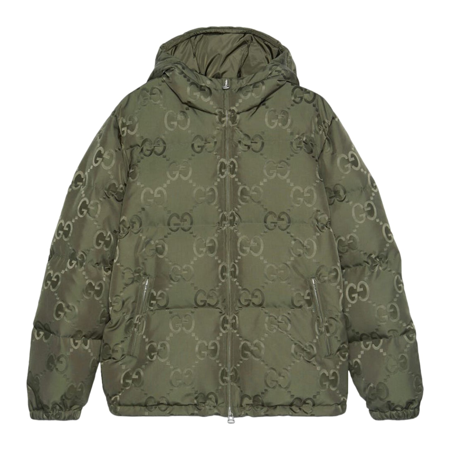 Gucci Jumbo GG Jacquard Canvas Down Hooded Jacket Green