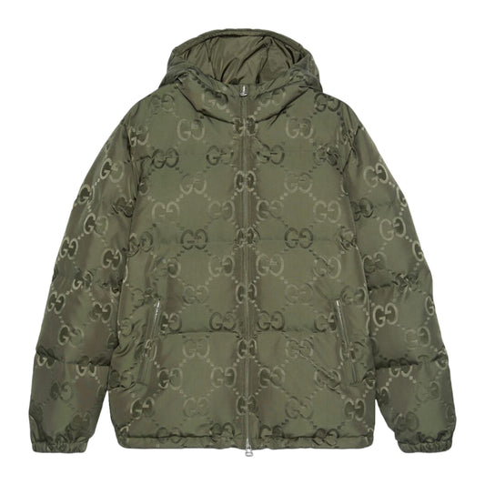 Gucci Jumbo GG Jacquard Canvas Down Hooded Jacket Green
