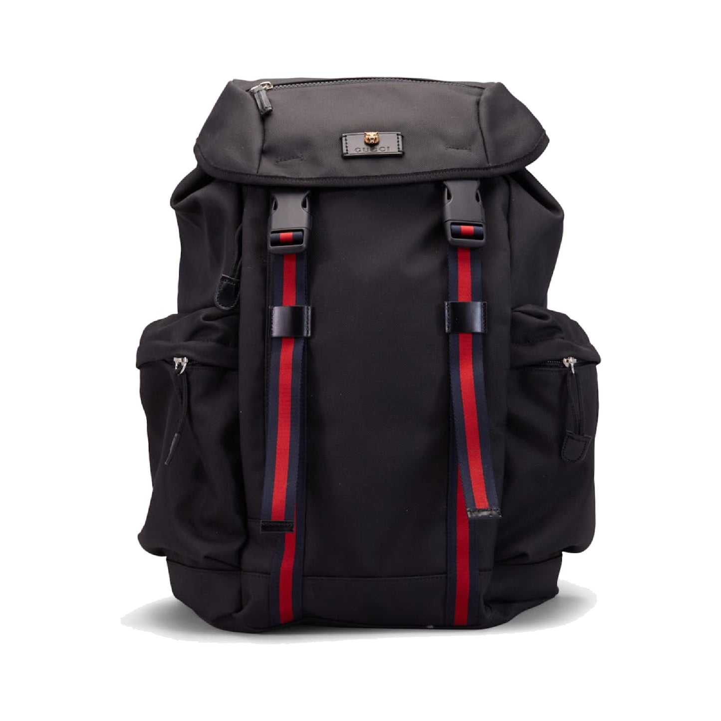 Gucci Tiger Head Motif Techno Web Drawstring Backpack Black