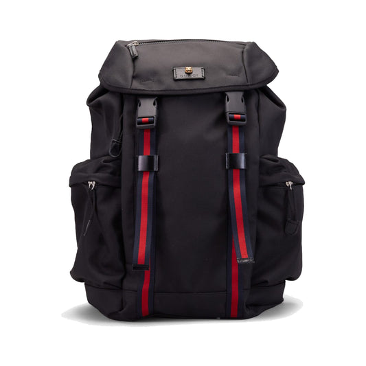 Gucci Tiger Head Motif Techno Web Drawstring Backpack Black
