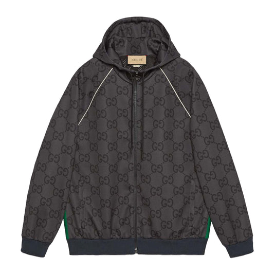 Gucci Jumbo GG Zip Jacket with Web Grey/Dark Grey