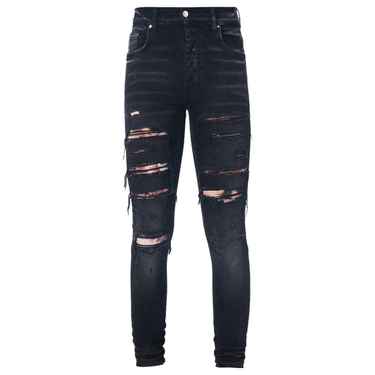Amiri Tie Dye Bandana Thrasher Skinny Aged Black Jeans