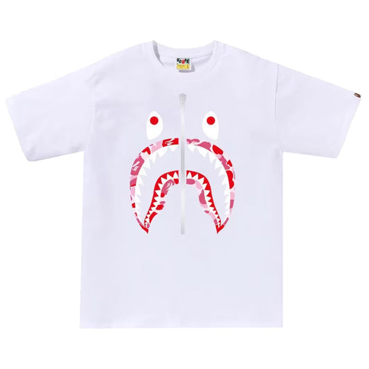Bape ABC Camo Shark T-Shirt White/Pink/Silver White