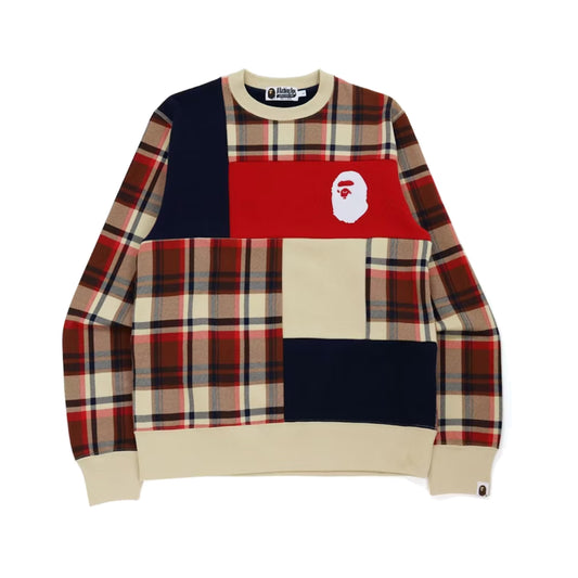 Bape Check Ape Head Crewneck Red