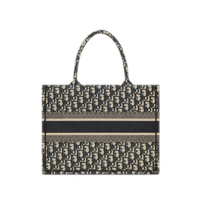 Dior Book Tote Bag Ecru & Blue Dior Oblique Embroidery
