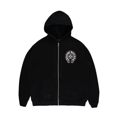 Chrome Hearts Los Angeles Horseshoe Thermal Zip Up Hoodie Black