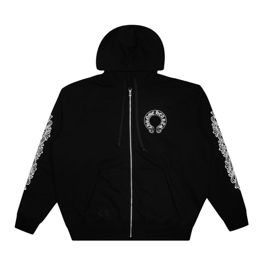 Chrome Hearts Horseshoe Floral Logo Thermal Zip Up Hoodie Black